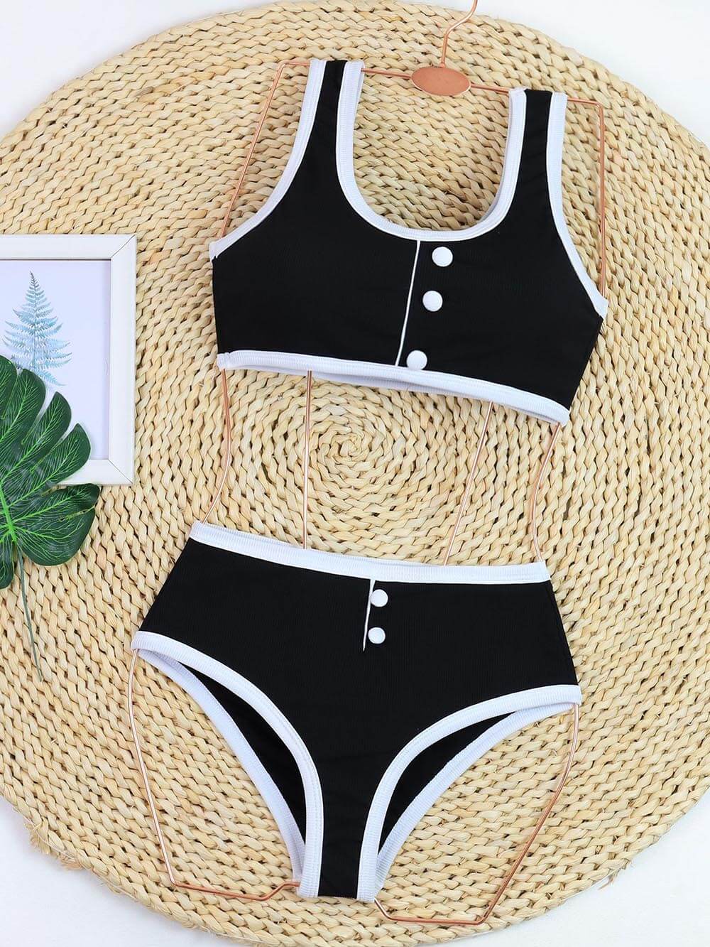 Simple And Sexy Black And White High Waist Bikini Set